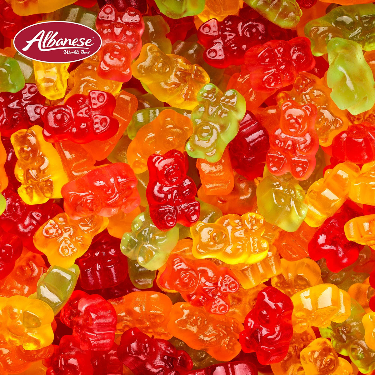 Albanese World's Best 5 Natural Flavor Gummi Bears snack time, soft chews.