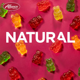 Albanese World's Best 5 Natural Flavor Gummi Bears variety flavors display.