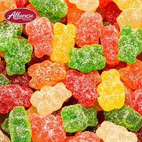 Albanese Worlds Best flavors and texture close-up highlighting premium gummies.