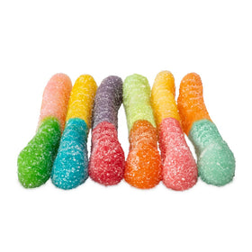 Albanese sour mini worms texture-closeup highlighting soft chewy texture and tangy taste.