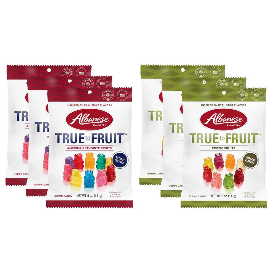 albanese true to fruit gummies assortment in a bag, ideal for fruity snacking