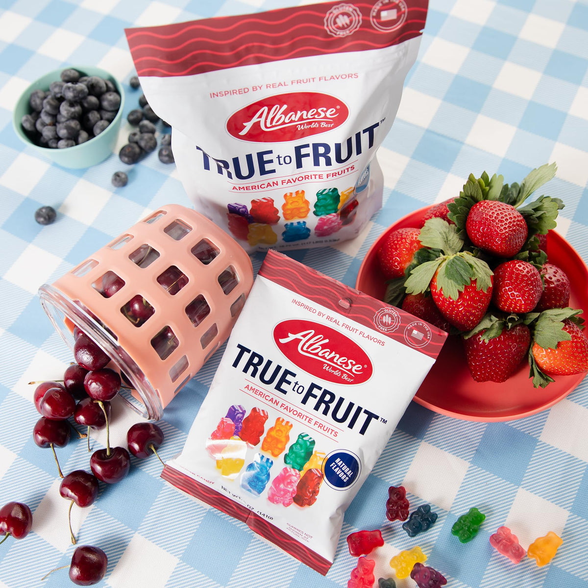 Albanese World's Best True to Fruit gummies white peach, colorful and flavorful chew.