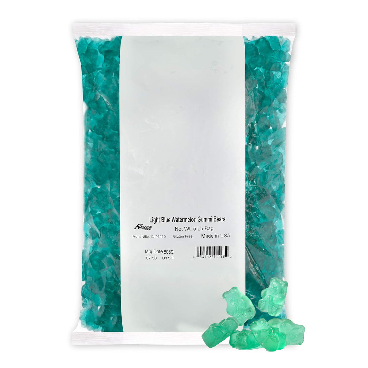 Albanese Watermelon Gummi Bears in a 5 lb bulk bag for bold snacking.