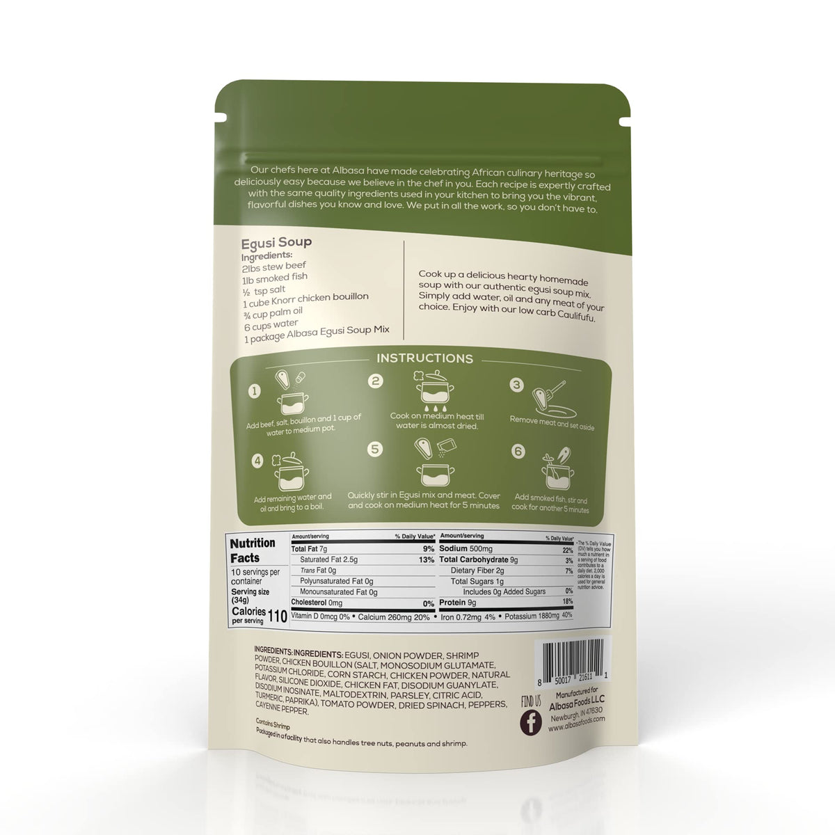 Albasa Egusi Soup Mix ingredients closeup highlights authentic blend.