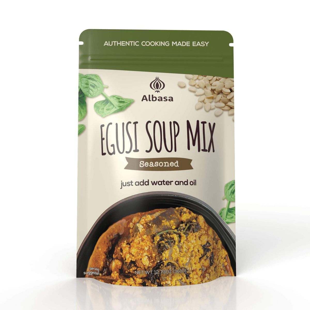 Albasa Egusi Soup Mix packaging front for quick, convenient meals.