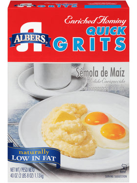 Albers Enriched Hominy Quick Grits box ready for pantry storage and easy meals.
