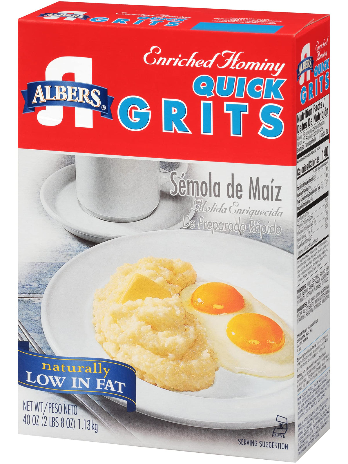 Albers Enriched Hominy Quick Grits close-up shows smooth, comforting consistency.
