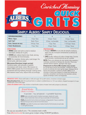Albers Quick Grits served with butter highlights versatile side or breakfast option.
