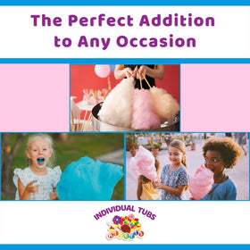 Albert's vanilla cotton candy in party-favor tubs for birthdays.