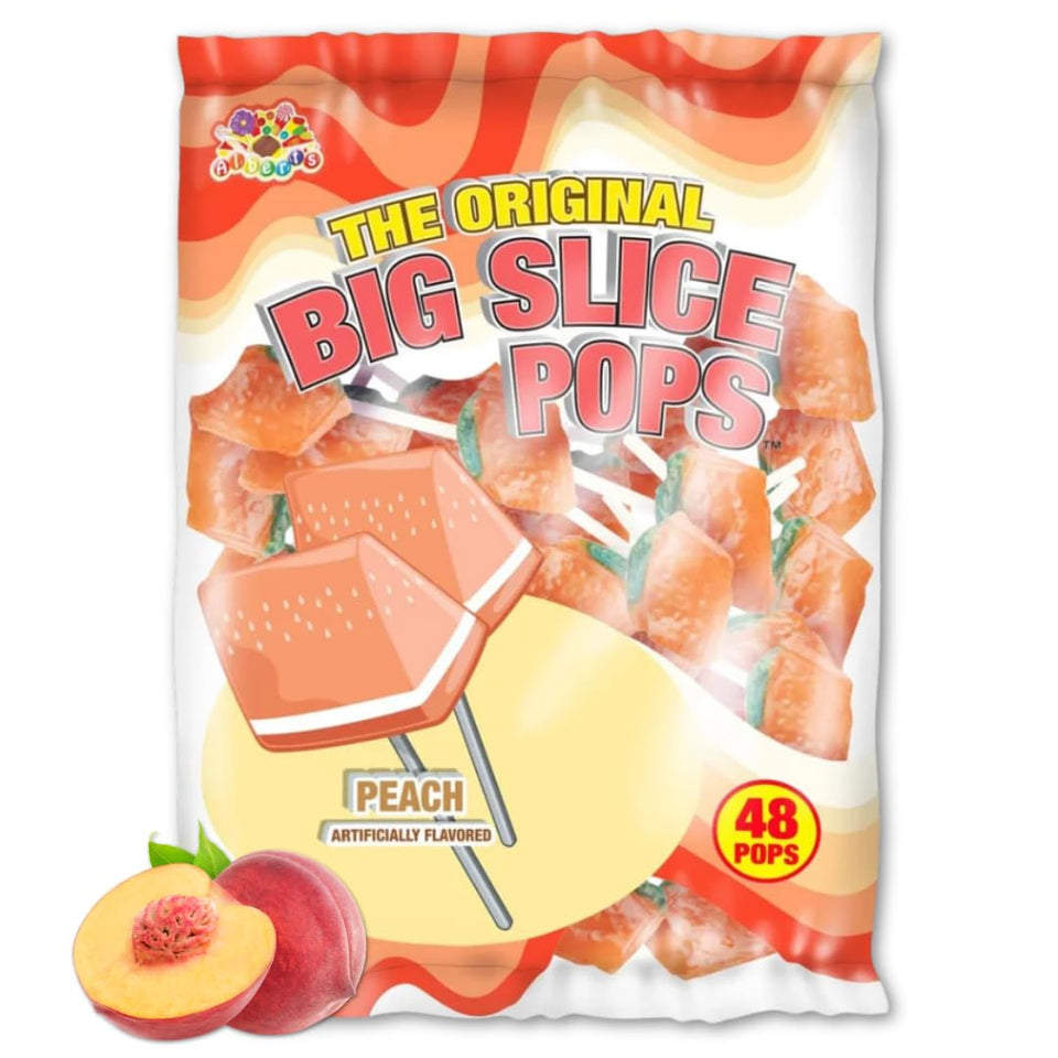 Albert's big slice peach lollipops bulk pack for parties and sharing.