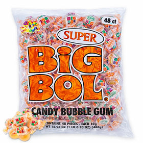 Albert's Candy Super Big Bol bubble gum balls with candy coating, ideal for party favors.