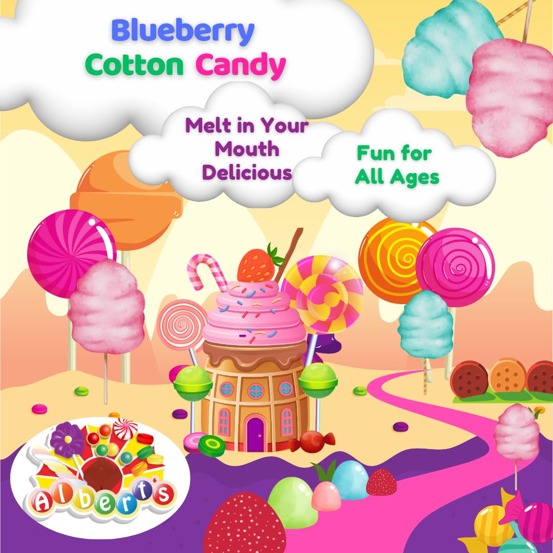 Albert's Caribbean Blue Cotton Candy resealable tub close-up showing freshness