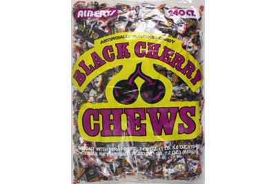 Albert's Chews Black Cherry bag with 240 individually wrapped candies, convenient for sharing.