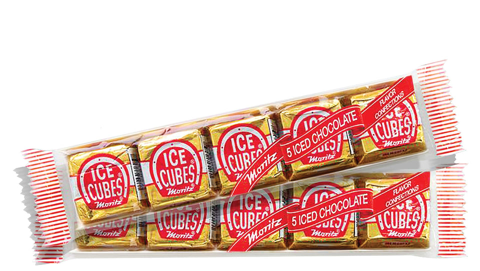 Albert's Ice Cubes chocolate candy pack display shows 60 individually wrapped cubes for easy sharing