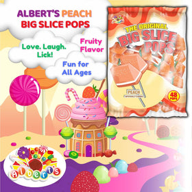 Albert's peach lollipops individually wrapped for easy gifting.