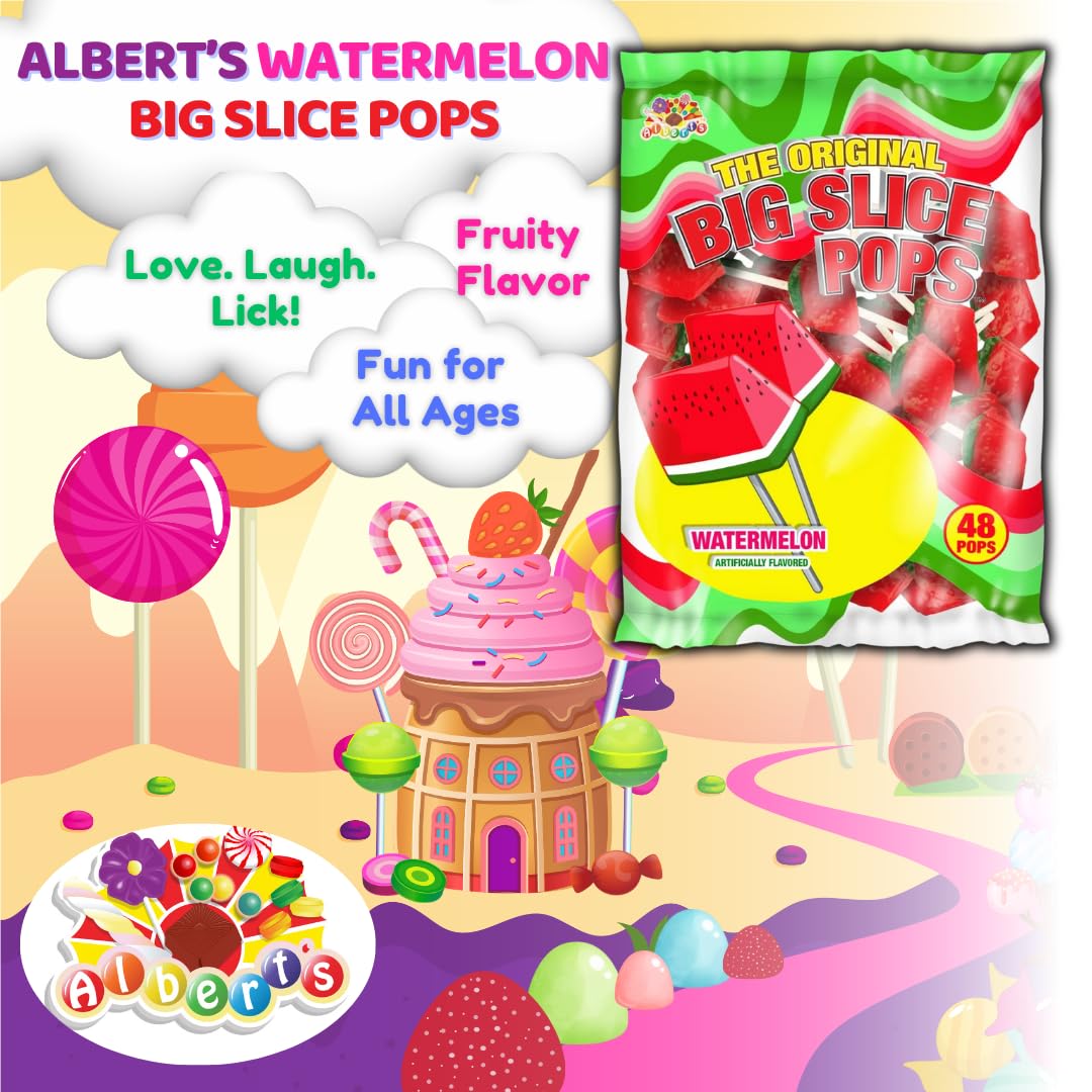 Albert's Watermelon Lollipops individually wrapped for freshness and on-the-go snacking
