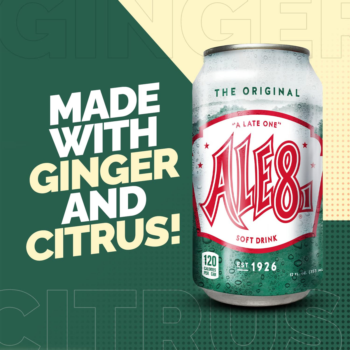 Ale-8-One can pouring into glass for a caffeinated ginger-citrus sip.