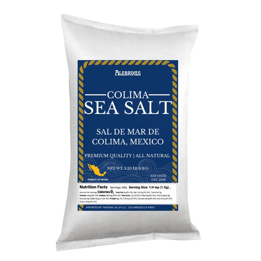 Alebrixes Colima Sea Salt bag on a kitchen counter, premium finishing touch.