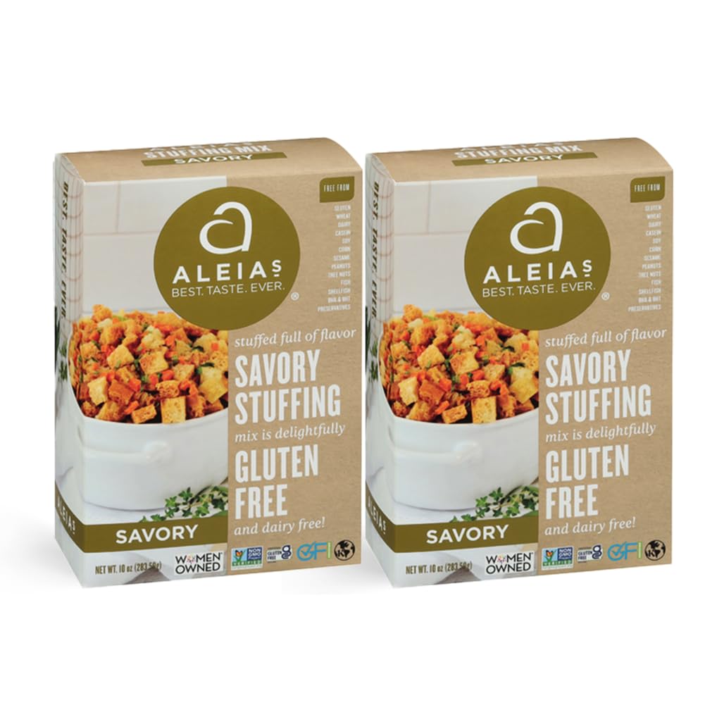 Aleia’s Best gluten-free savory stuffing mix box front, ideal for gluten-free holiday sides.