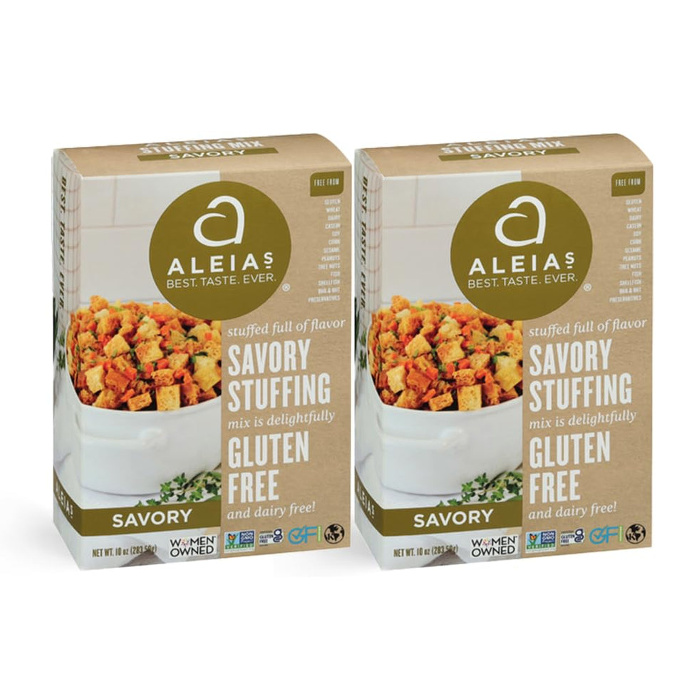 Aleia’s Best gluten-free savory stuffing mix box front, ideal for gluten-free holiday sides.