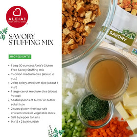 Aleia’s Best stuffing mix ingredient closeup highlights clean-label, corn-free ingredients.