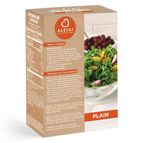 Aleia’s Best Gluten Free Plain Stuffing 2‑Pack packaging on display—raw mix for vegetables and herbs.