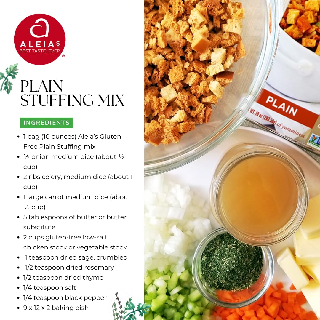 Aleia’s Best Plain Stuffing dry mix—bowl-ready base for savory sides.