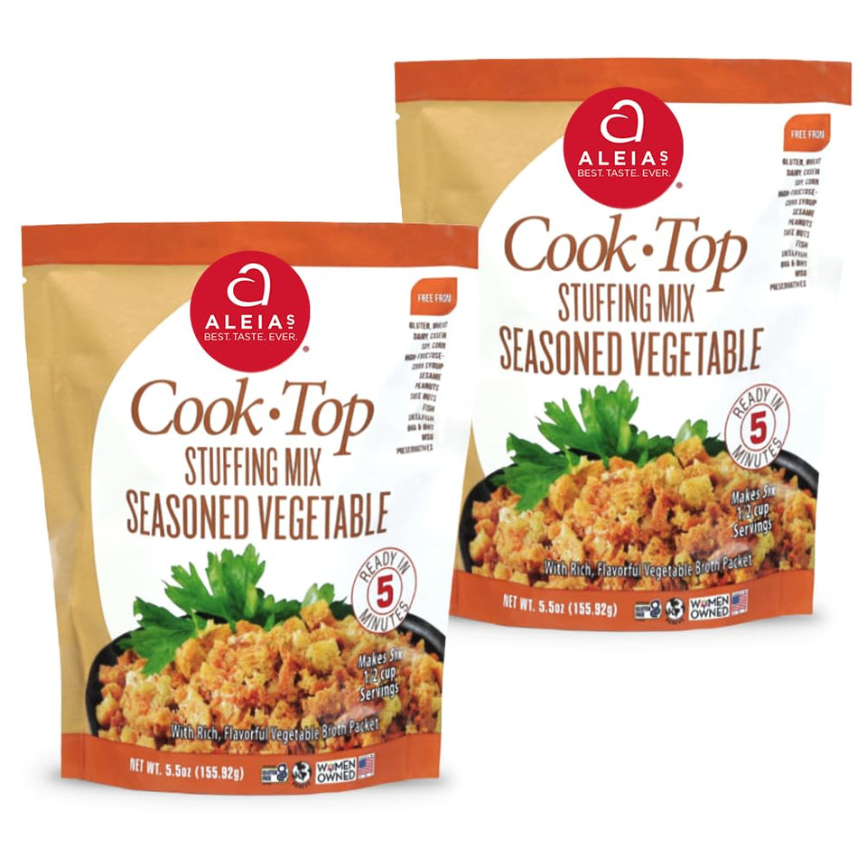 Aleia's Best Taste Ever gluten-free cook-top stuffing packaging highlights gluten-free ingredients.