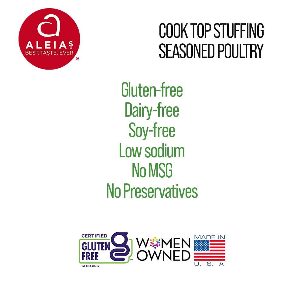 Aleias Best Taste Ever gluten-free label signals allergy-friendly stuffing.