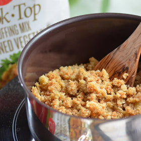 Aleias Best Taste Ever stovetop prep for a fast, savoury stuffing.