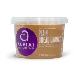 Aleia's gluten free plain bread crumbs 13oz label; gluten-free and non-GMO.