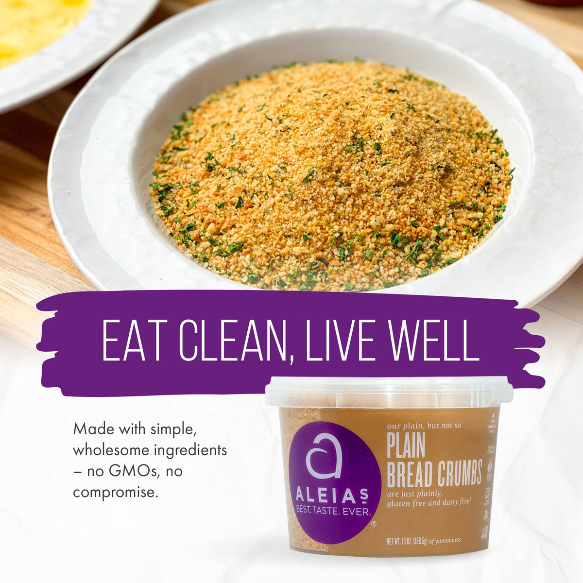 Aleia's plain bread crumbs on meatballs for even texture.