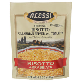 Alessi Autentico Arrabbiata packaging with premium Arborio rice for quick, flavorful meals.