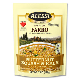 Alessi Autentico farro with butternut squash and kale, front view, wholesome weeknight option