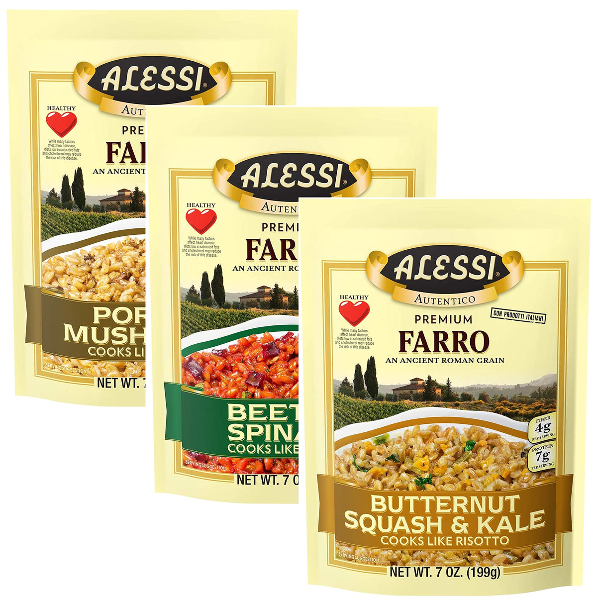 Alessi Autentico Farro pack of 3, ready to cook for quick meals.