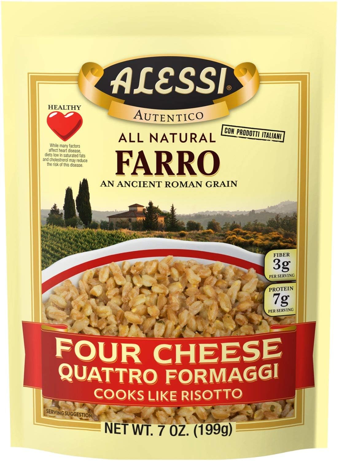 Alessi Autentico four cheese farro pack shown for easy weeknight meals
