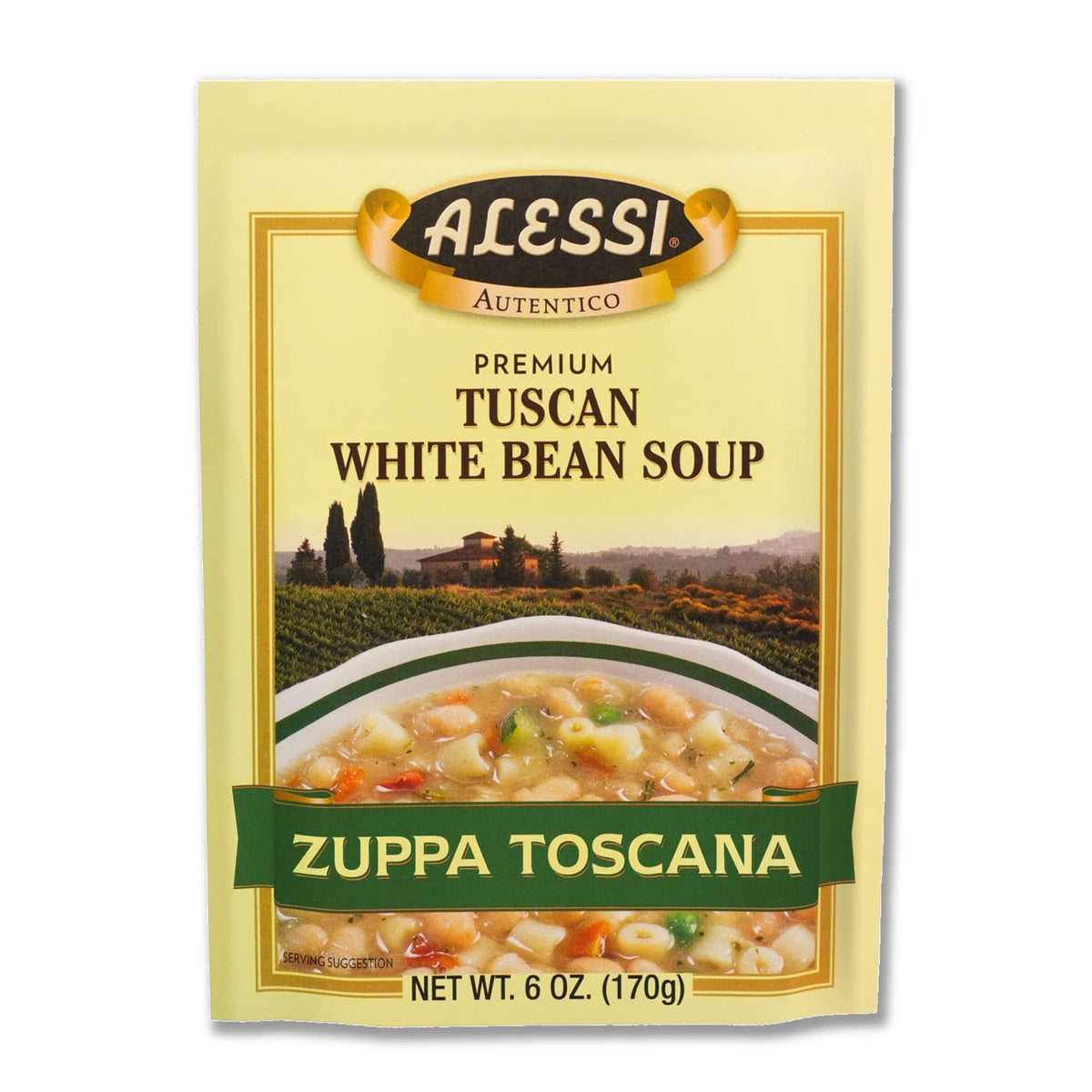 Alessi Autentico Tuscan White Bean soup pack 1, steaming bowl ready in minutes