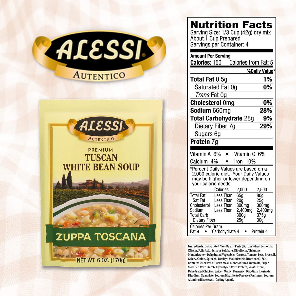 Alessi Autentico Tuscan White Bean soup pack 2, hearty flavor in every spoonful