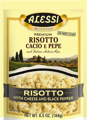 Alessi Autentico risotto arborio rice packet highlighting premium Italian quality for quick meals.