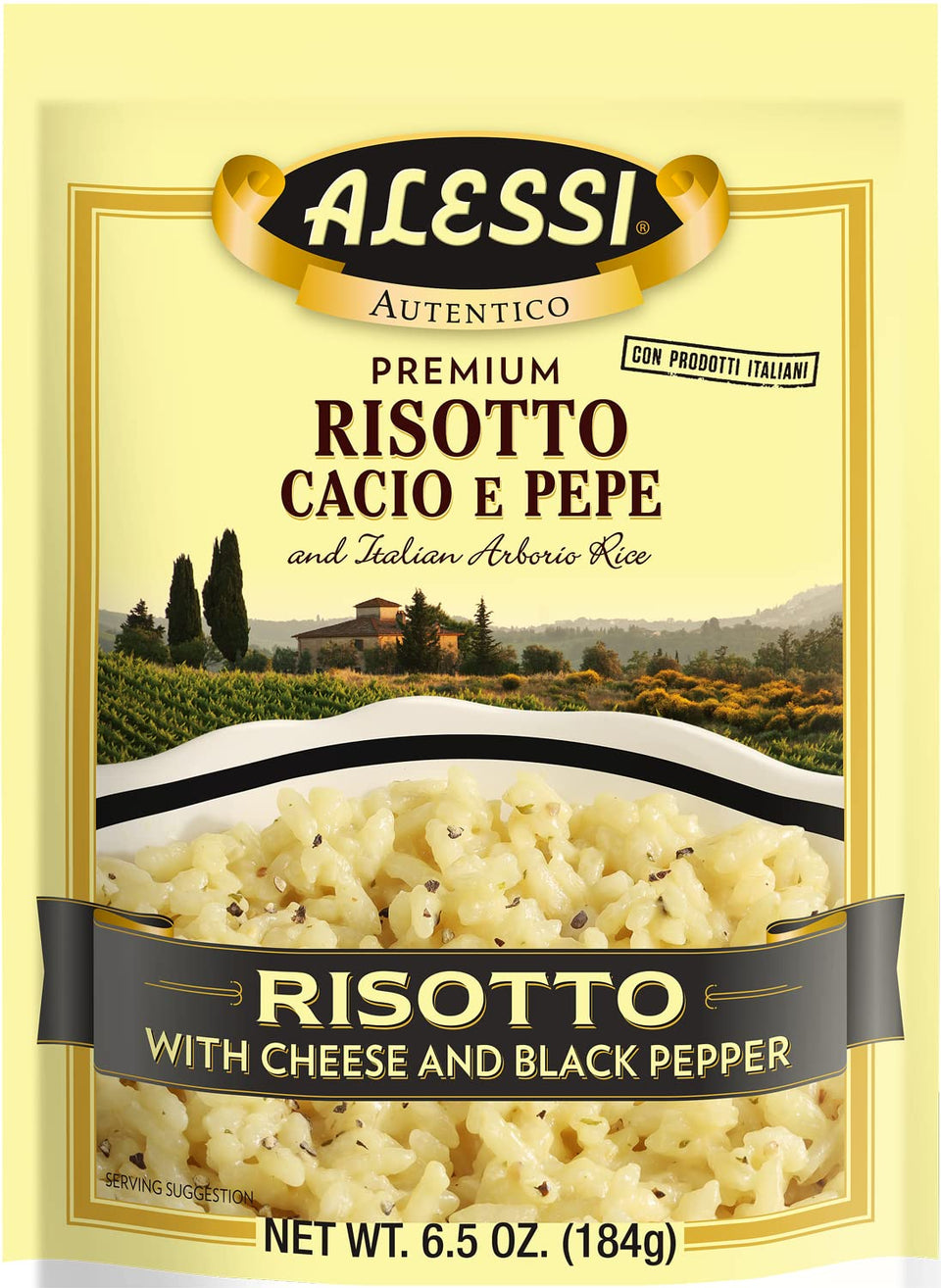 Alessi Autentico risotto arborio rice packet highlighting premium Italian quality for quick meals.