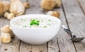 Alessi Autentico serve porcini soup bowl, inviting warm, comforting meal.