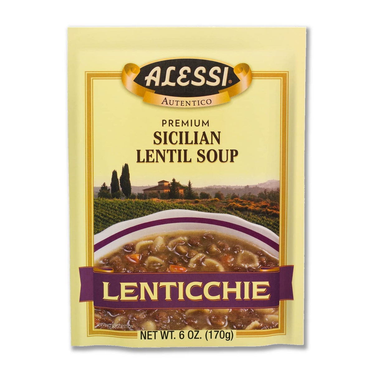 Alessi Autentico Sicilian Lentil soup in a steaming bowl, comforting and ready in minutes