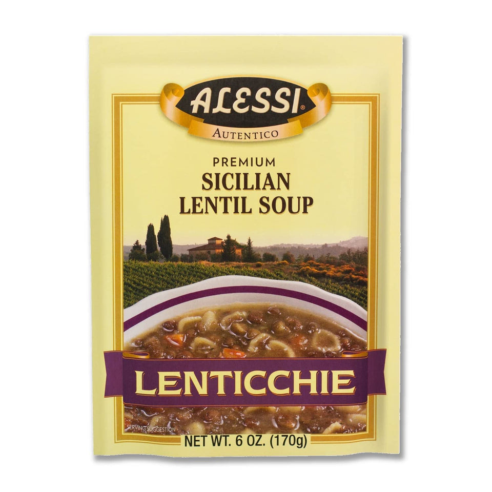Alessi Autentico Sicilian Lentil soup in a steaming bowl, comforting and ready in minutes