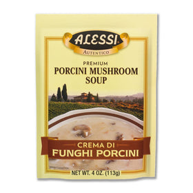 Alessi Autentico packaging for porcini soup, convenient dry mix for quick Italian meals.