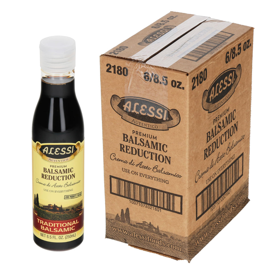 Alessi Balsamic Reduction Autentico bottle pour enhances sauces with a syrupy finish.