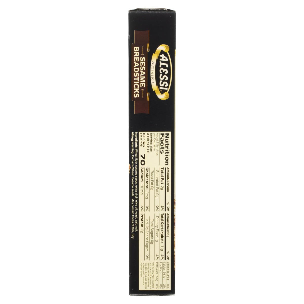 Alessi crispy sesame breadsticks, low-fat option for balanced snacking.