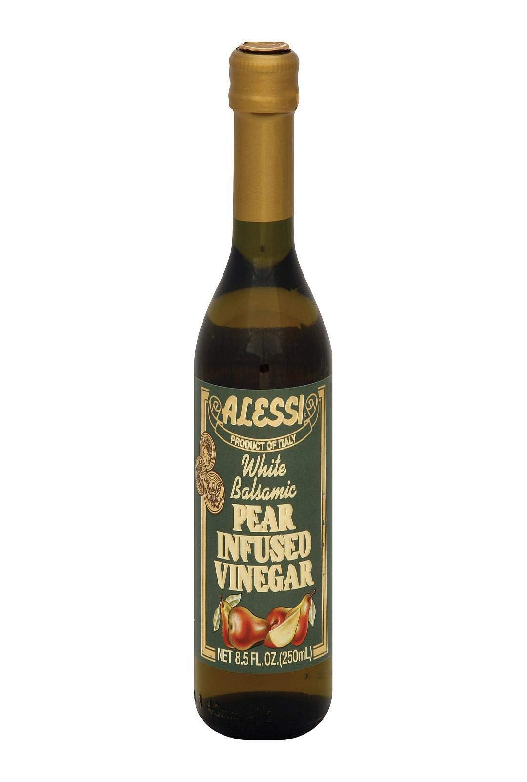 Alessi balsamic pear vinegar close-up highlighting pear notes for finishing dishes.