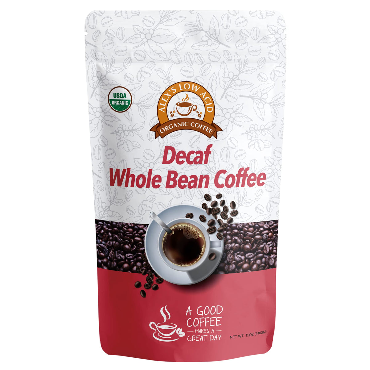 Alex's Low Acid Organic Coffee bag—low-acid, smooth flavor for gentle mornings