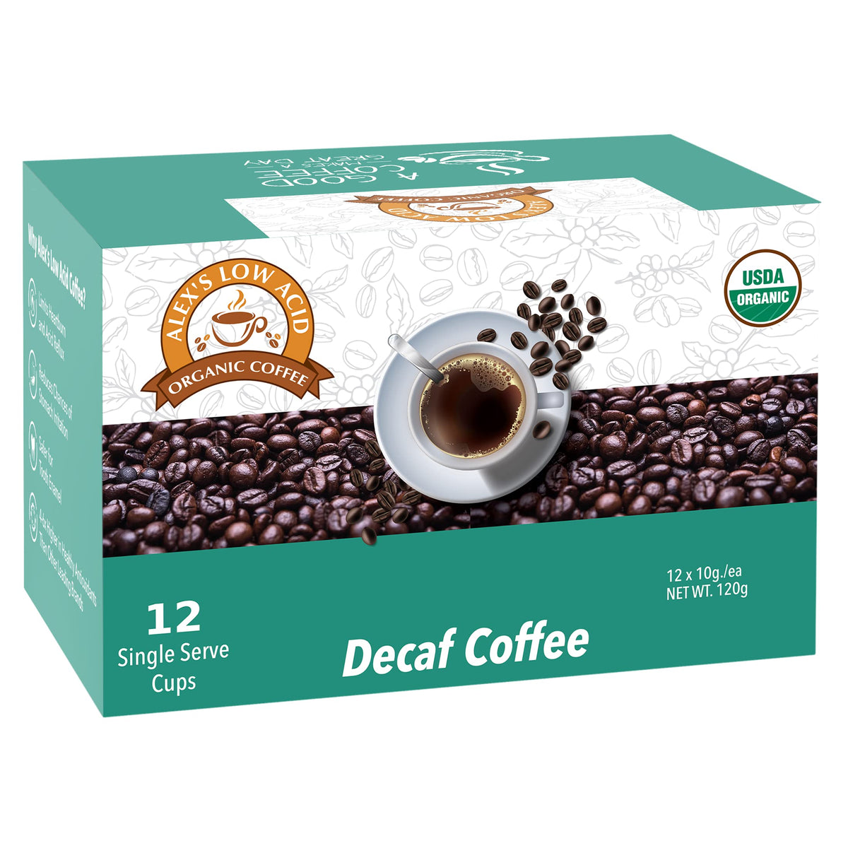 Alex's Low Acid Organic Chiapas beans close-up showing mild, delicate flavor notes.