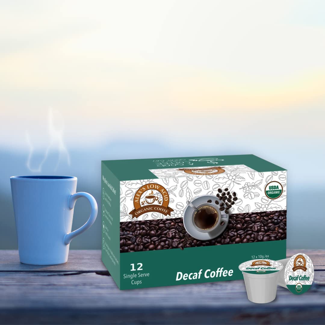 Alex's Low Acid Organic Coffee cup pour delivering a gentle, flavorful cup.